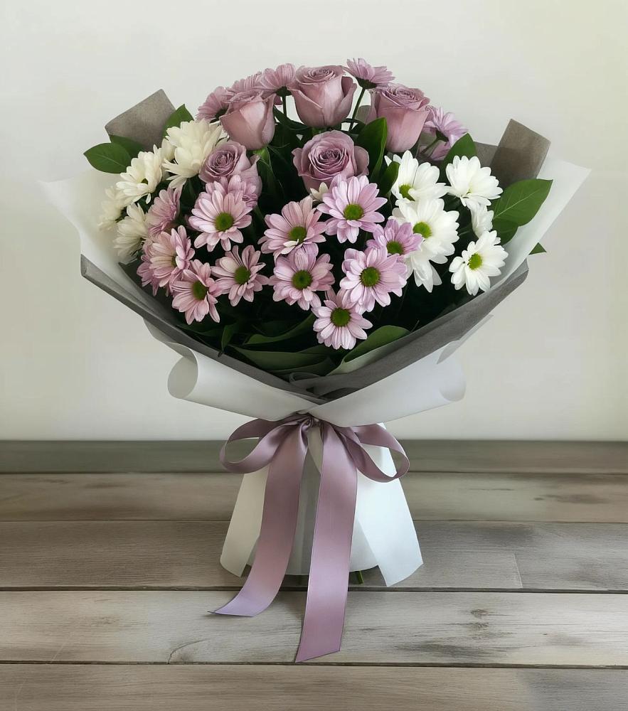 Букет цветов из: Хризантемы и Розы в Новосергиевской