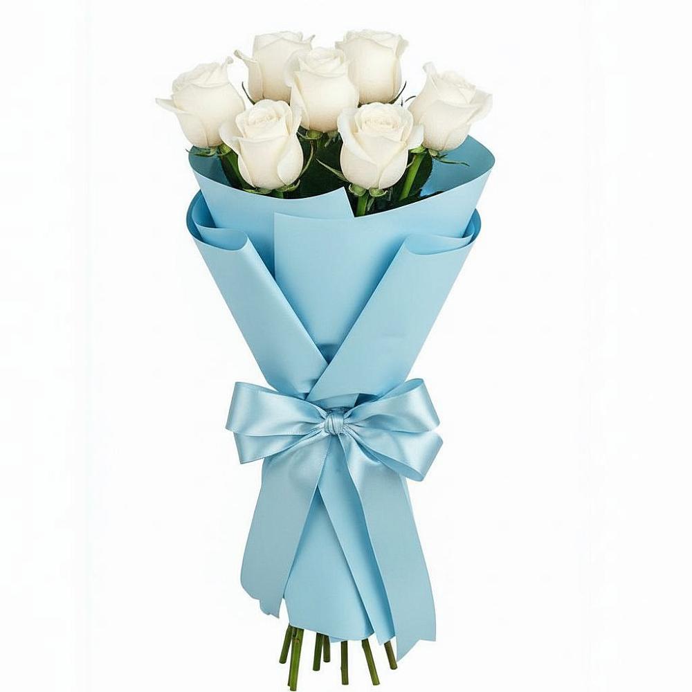 Букет 7 белых роз Проуд в Новосергиевской