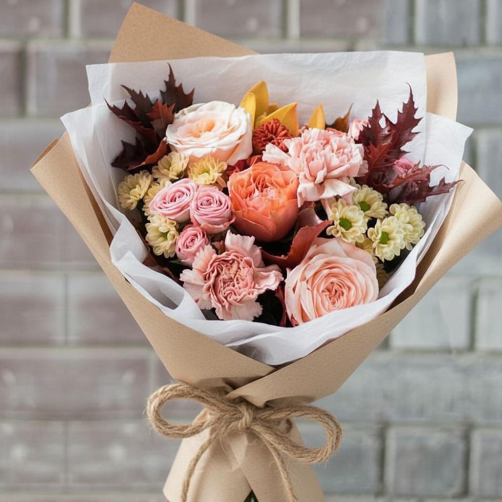 Букет цветов из: Гвоздики, Хризантемы и Розы в Новосергиевской