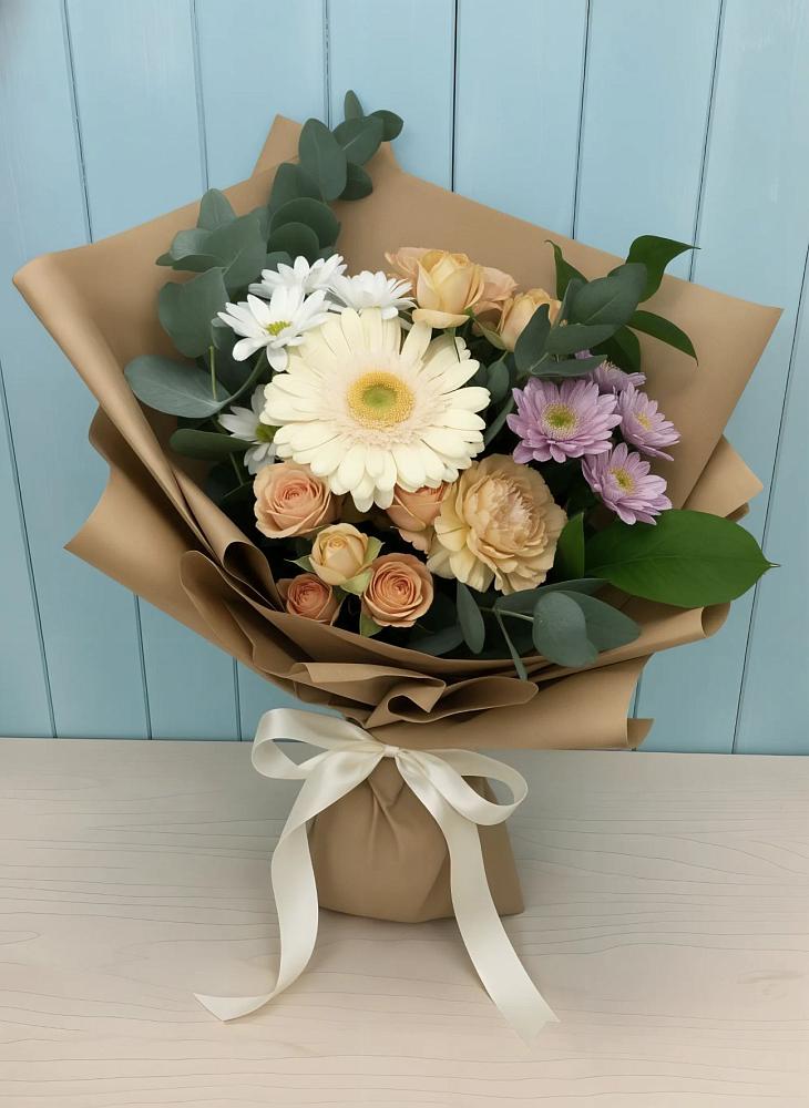 Букет цветов из: Герберы и Хризантемы в Новосергиевской