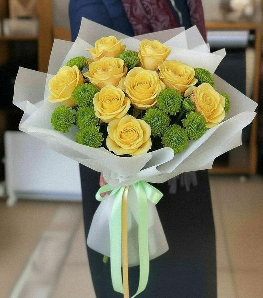 Букет цветов из: Хризантемы и Розы в Новосергиевской