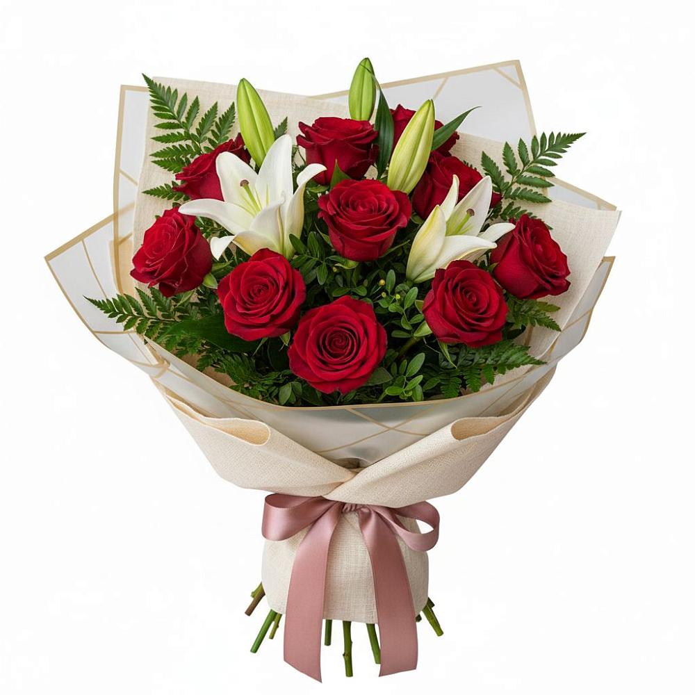 Букет цветов из: Лилии и Розы в Новосергиевской