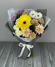 Букет цветов из:  Розы, Герберы и Хризантемы #REPLACE_PRED# Новосергиевской