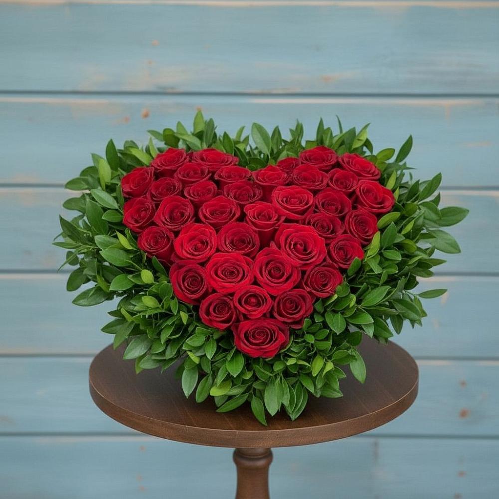 Цветочная композиция из Розы в виде сердца в Новосергиевской