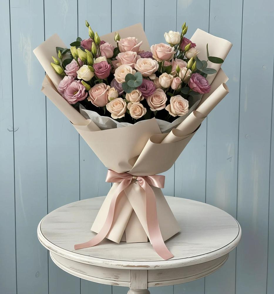 Букет цветов из: Розы и Лизиантусы в Новосергиевской