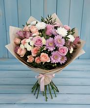 Букет цветов из:  Хризантемы, Розы и Альстромерии в Новосергиевской