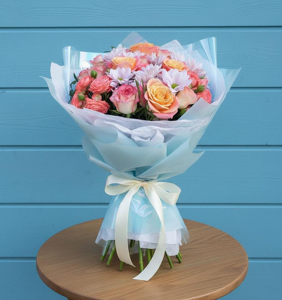 Букет цветов из: Хризантемы и Розы в Новосергиевской