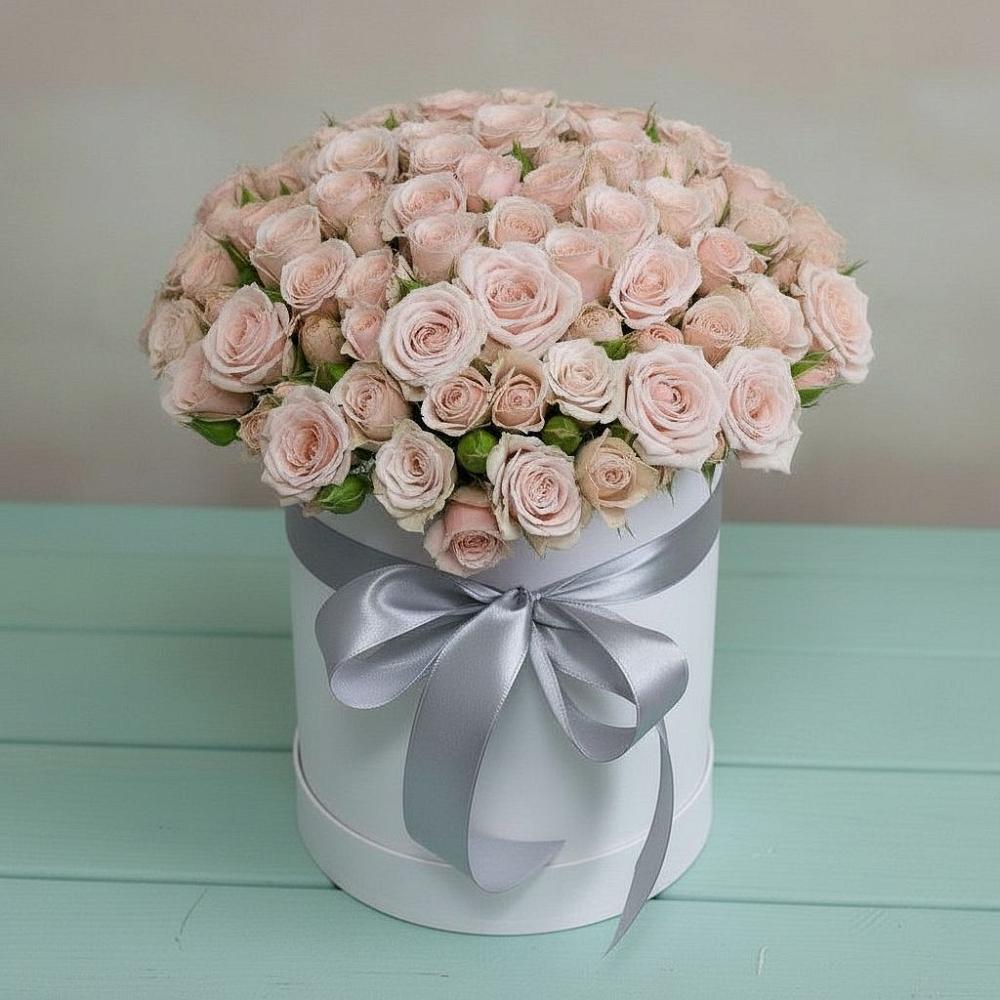 Цветочная композиция из Розы в шляпной коробке в Новосергиевской